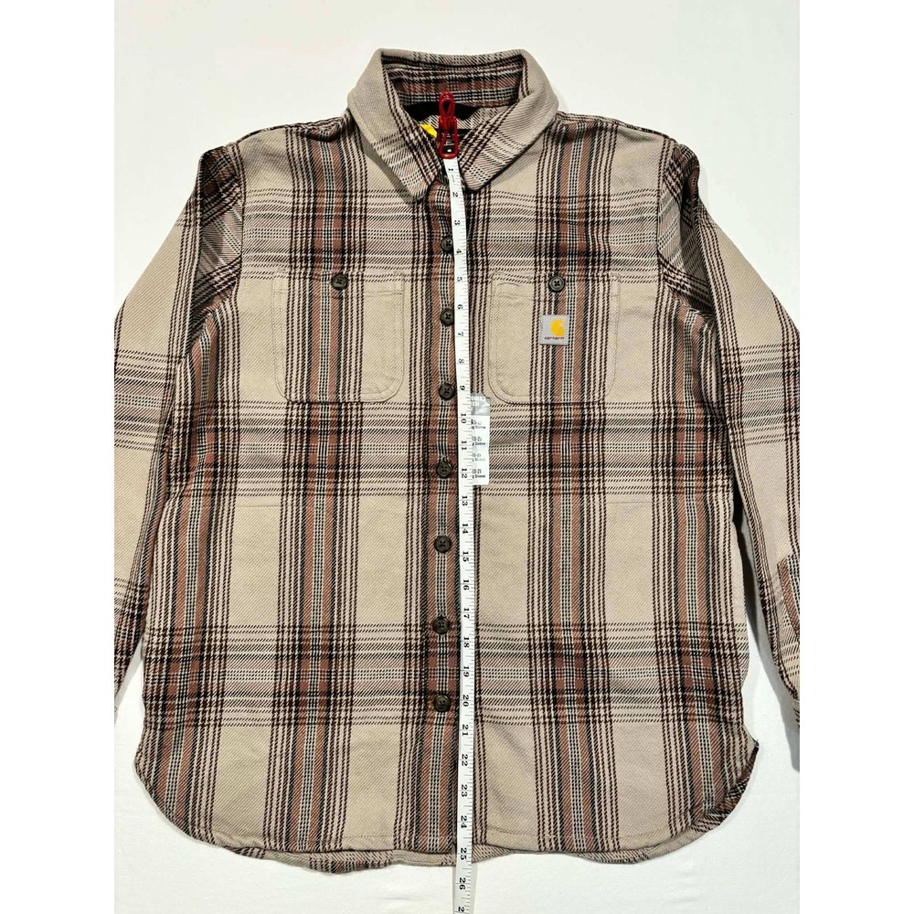 Carhartt Women Loose Fit Twill Shirt Jac Plaid XS TW5991-W Brown Tan New - Picture 9 of 11